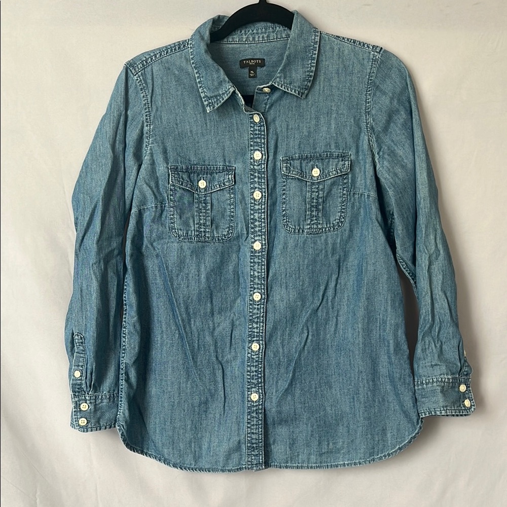 Talbots chambray denim button up long sleeve | size MP